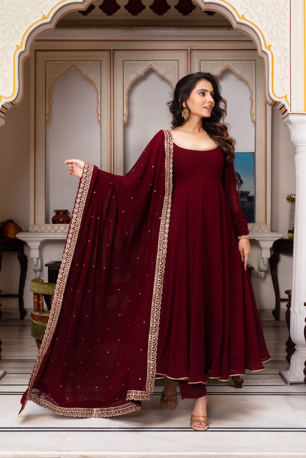 Maroon Color Faux Georgette Anarkali Suit For Women