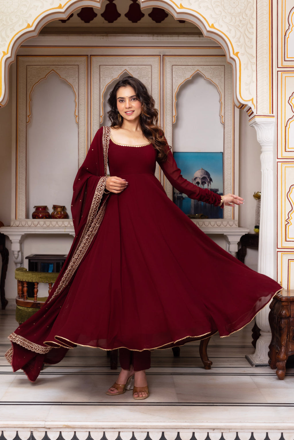 Maroon Color Faux Georgette Anarkali Suit For Women