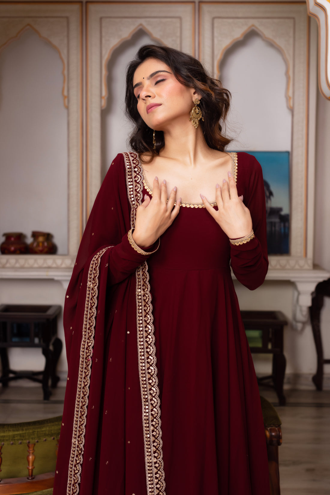 Maroon Color Faux Georgette Anarkali Suit For Women