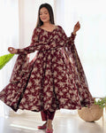 Dark Maroon Color Georgette Three Piece Anarkali Suit For Women