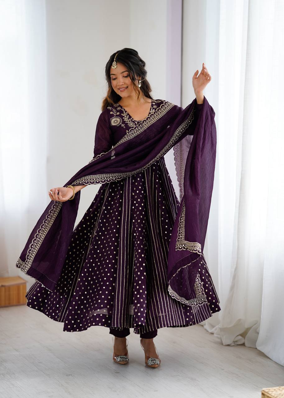 Designer Purple Festive Wear Anarkali Suit Set For Occasion | Anarkali Suit For Women