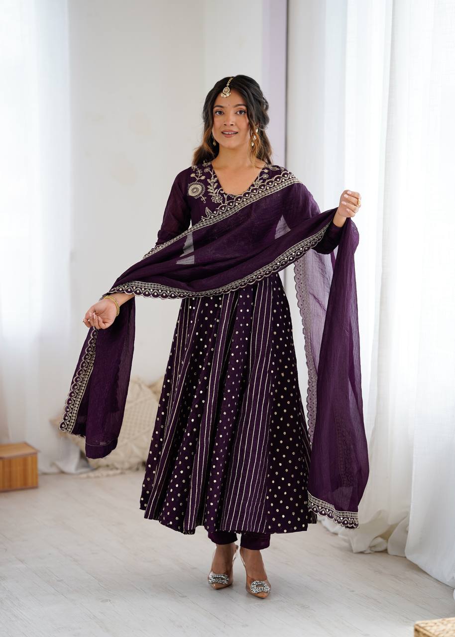 Designer Purple Festive Wear Anarkali Suit Set For Occasion | Anarkali Suit For Women