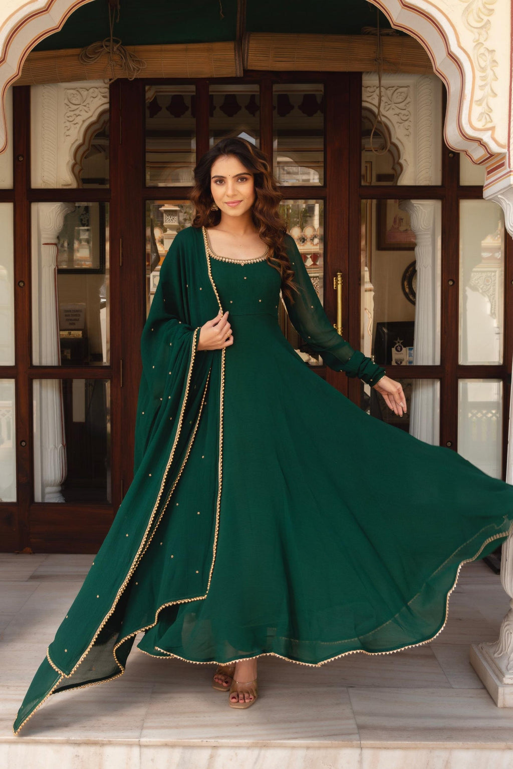 Elegant Green Heavy Fox Georgette  Anarkali Suit For Women