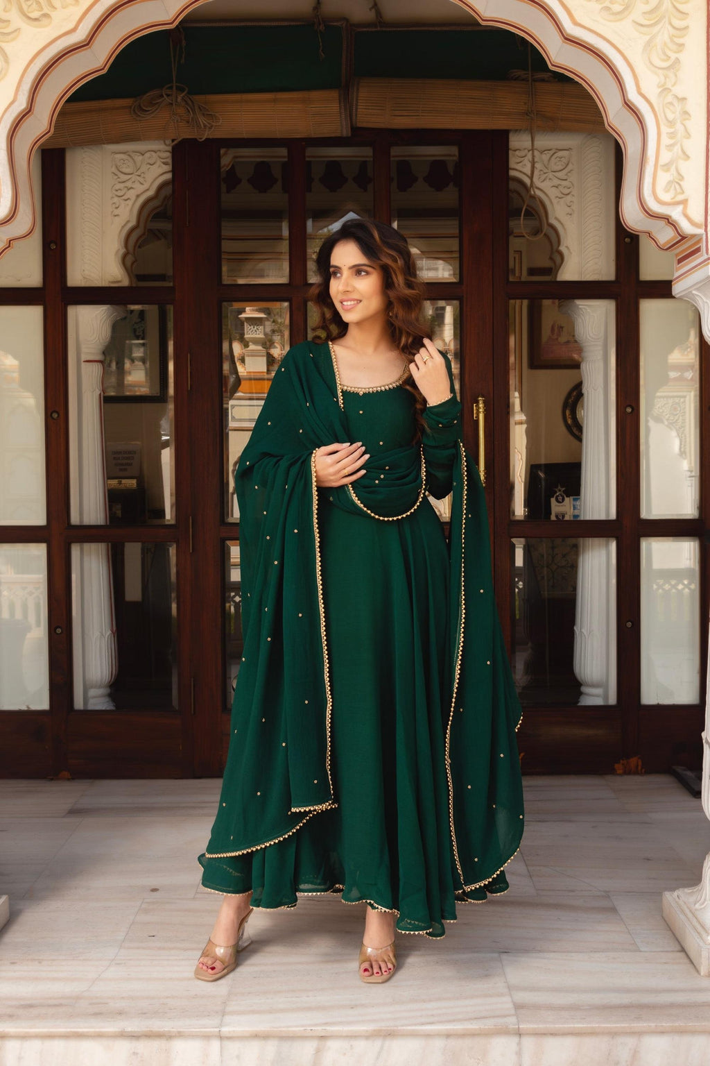 Elegant Green Heavy Fox Georgette  Anarkali Suit For Women