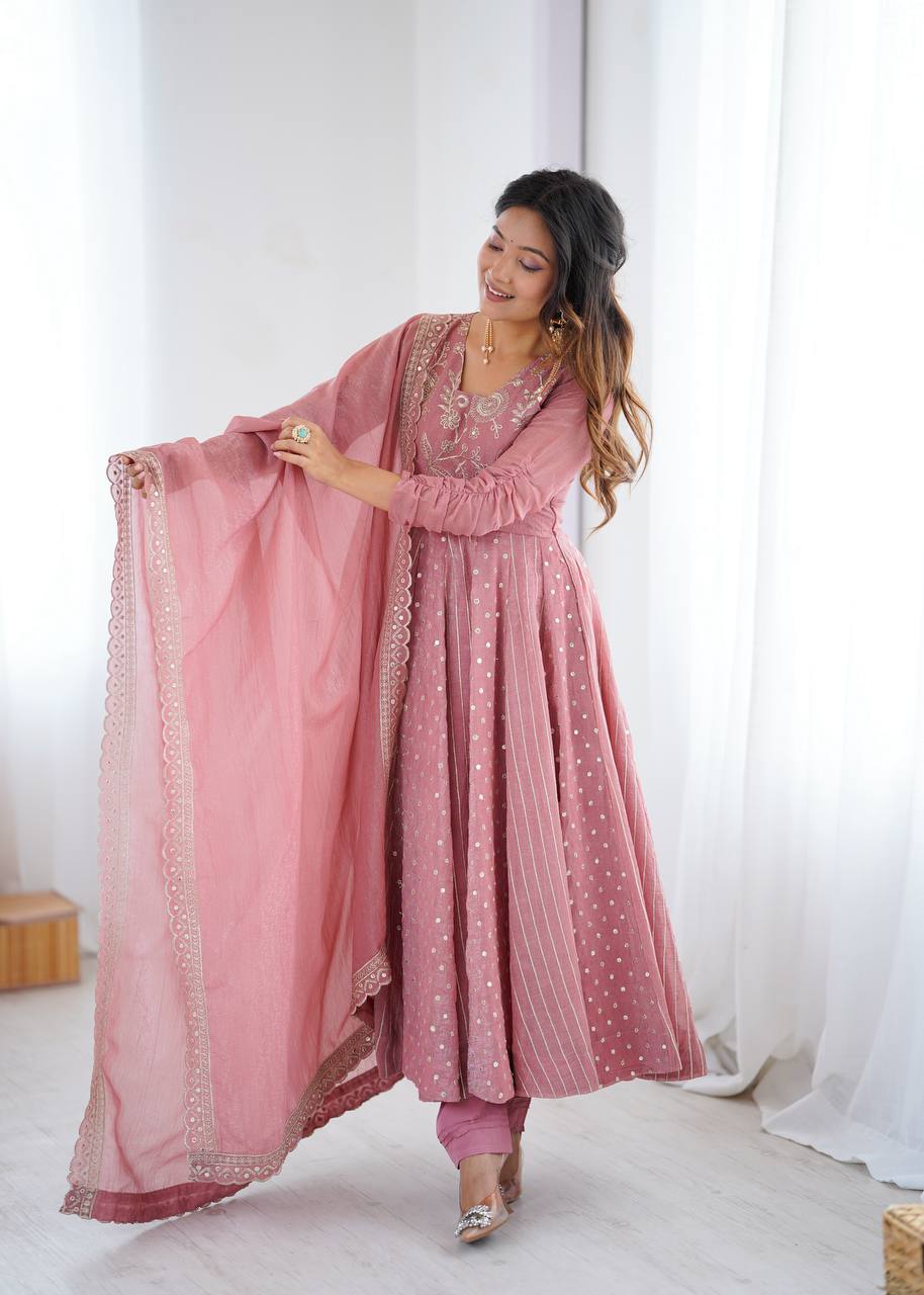 Elegant Dusty Pink Festive Suit for Party & Wedding | Anarkali Suit For Women