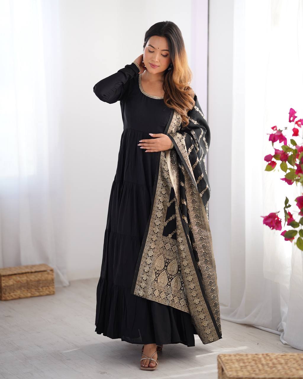 Festive Wear Black Color Anarkali Gown For Women