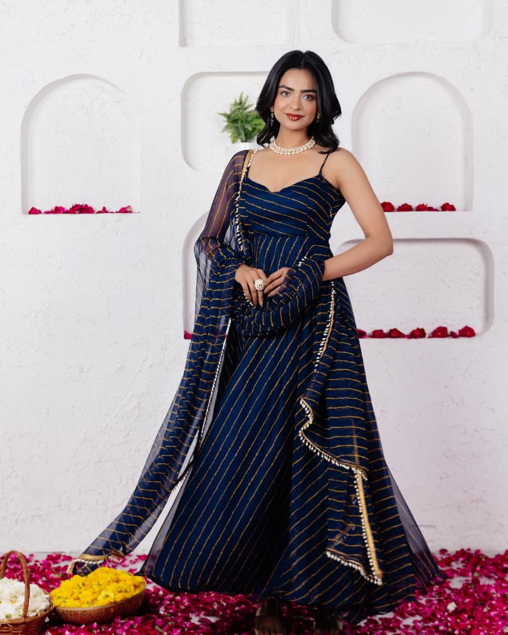 Flattering Georgette Navy Blue Color Anarkali Gown For Women