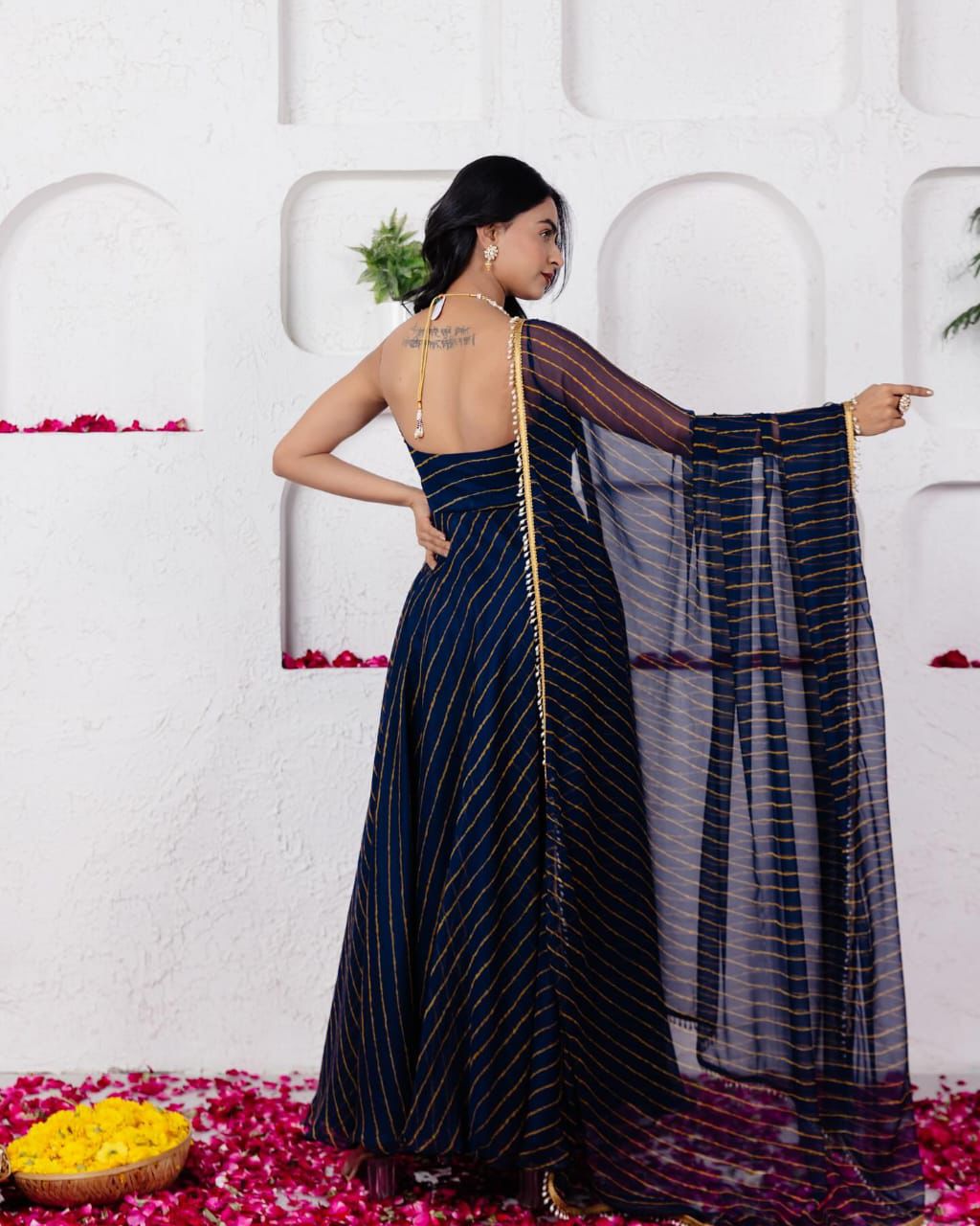 Flattering Georgette Navy Blue Color Anarkali Gown For Women