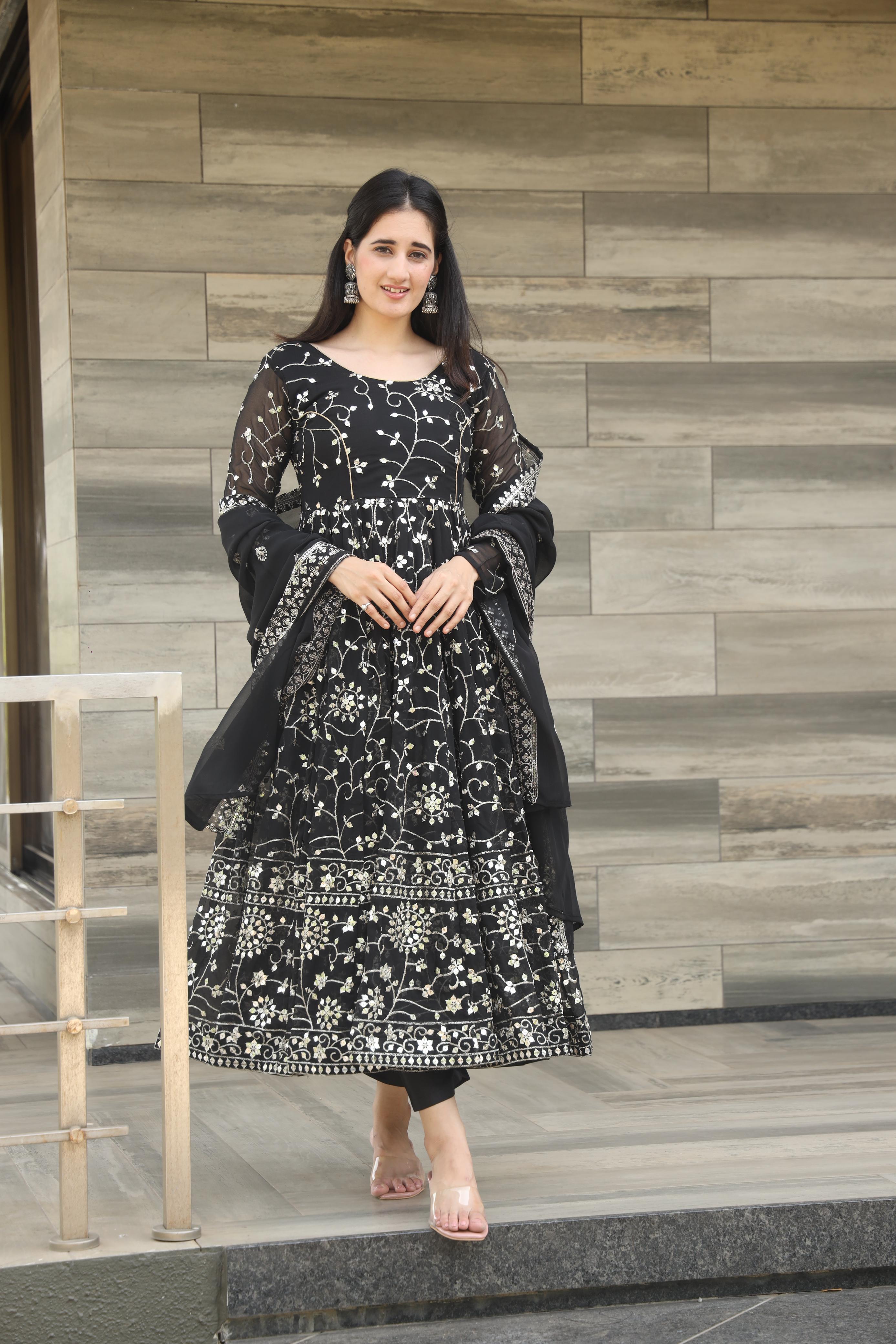 Full Heavy Work Black Color Georgette Anarkali Gown For Women