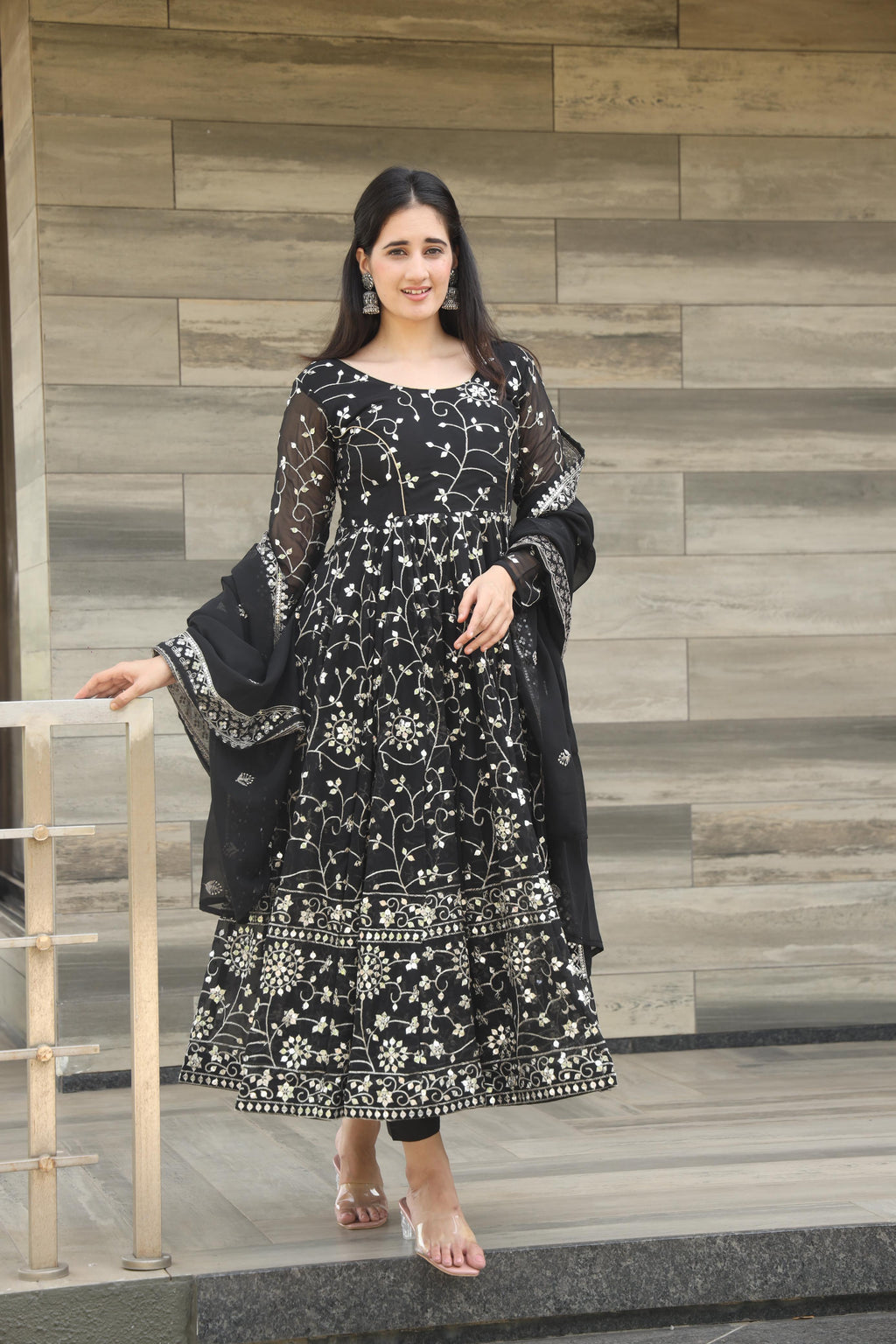Full Heavy Work Black Color Georgette Anarkali Gown For Women