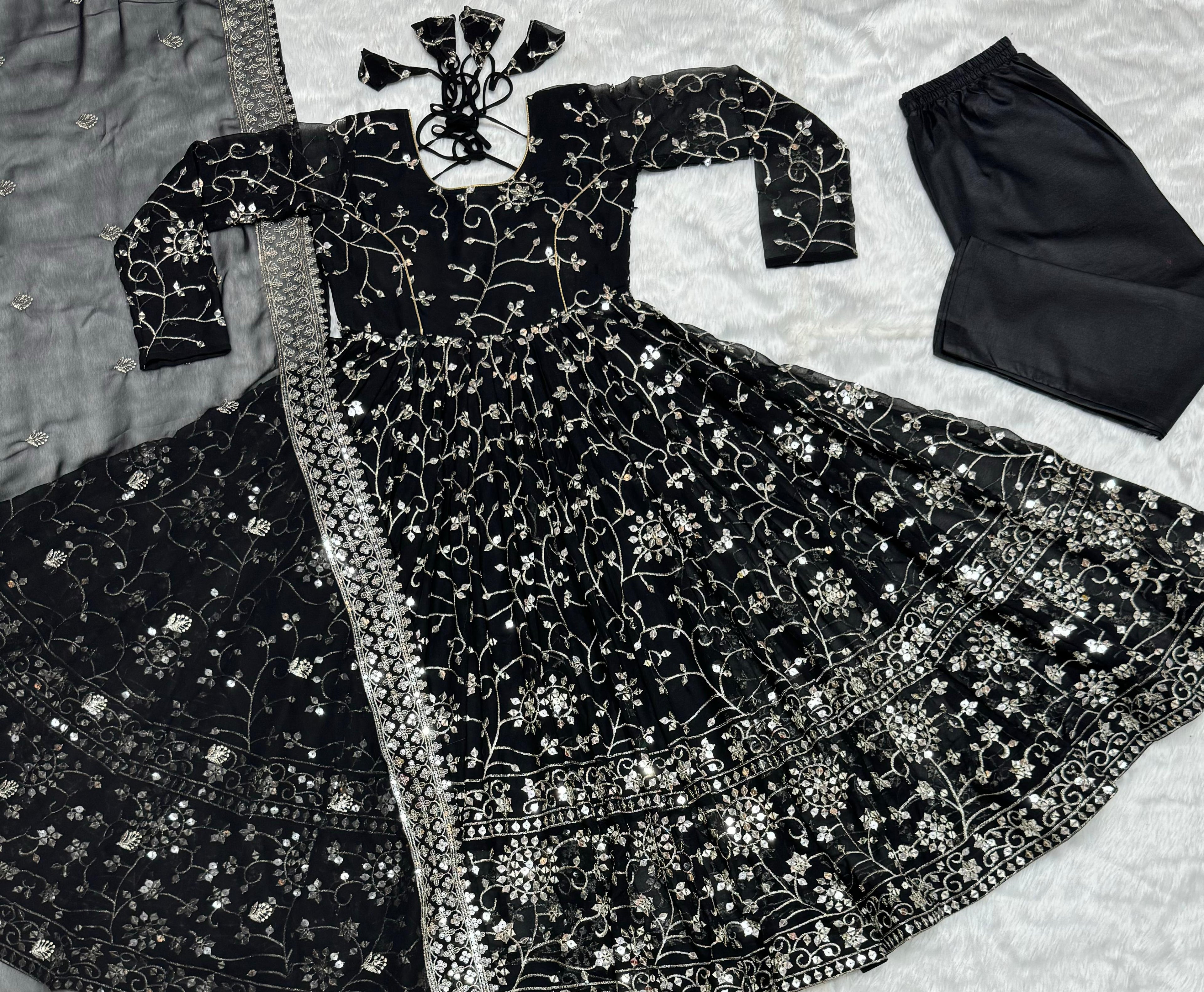 Full Heavy Work Black Color Georgette Anarkali Gown For Women