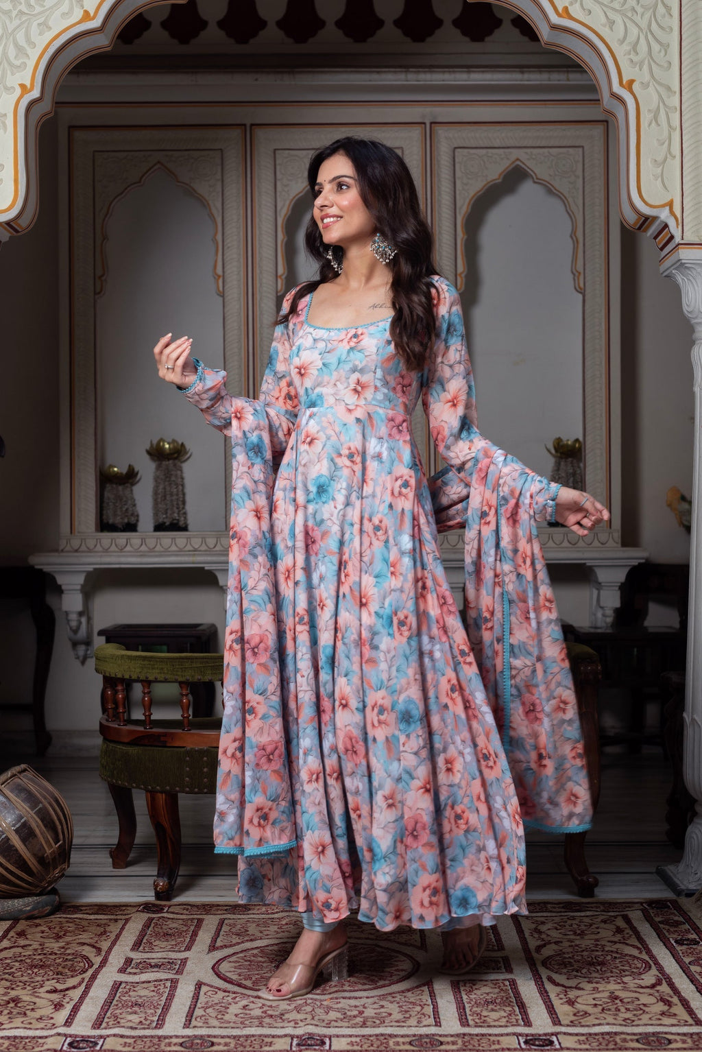 Gatika Digital Flower Printed Anarkali Suit with Dupatta For Function |  Anarkali Suit For Women