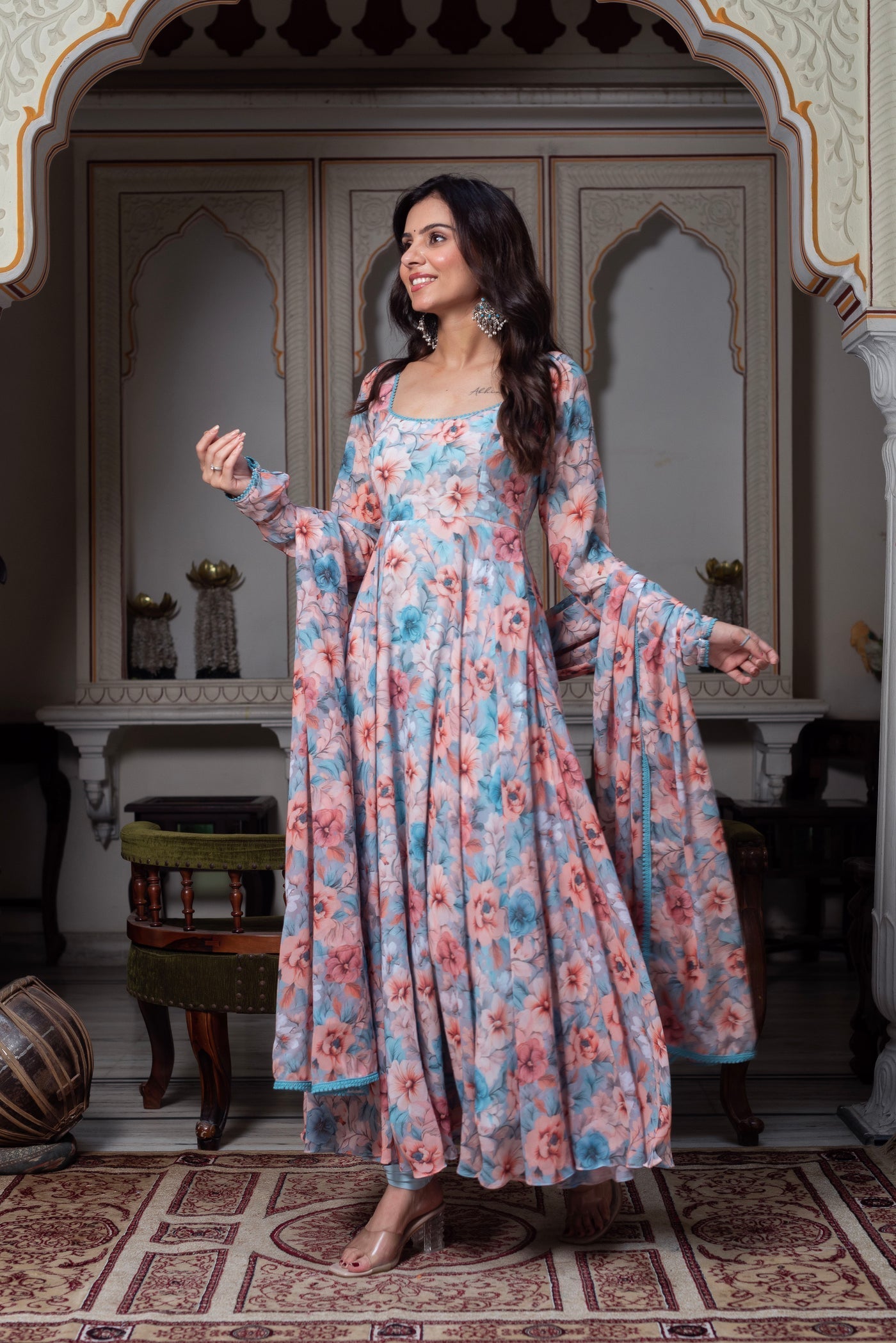Gatika Digital Flower Printed Anarkali Suit with Dupatta For Function |  Anarkali Suit For Women