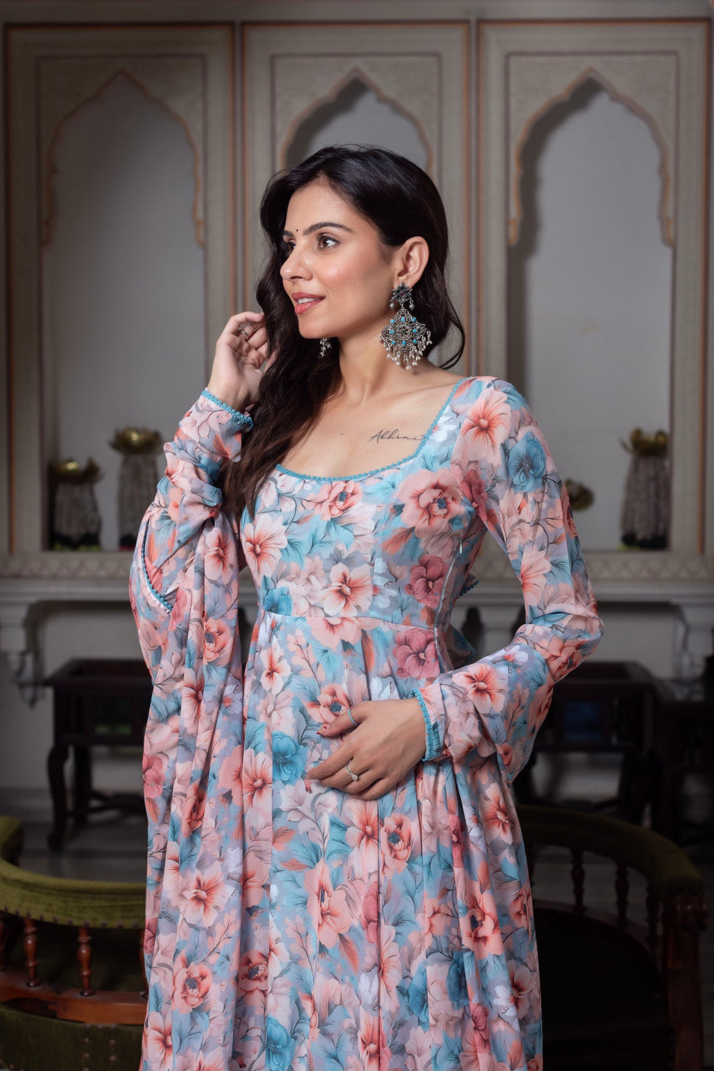 Gatika Digital Flower Printed Anarkali Suit with Dupatta For Function |  Anarkali Suit For Women