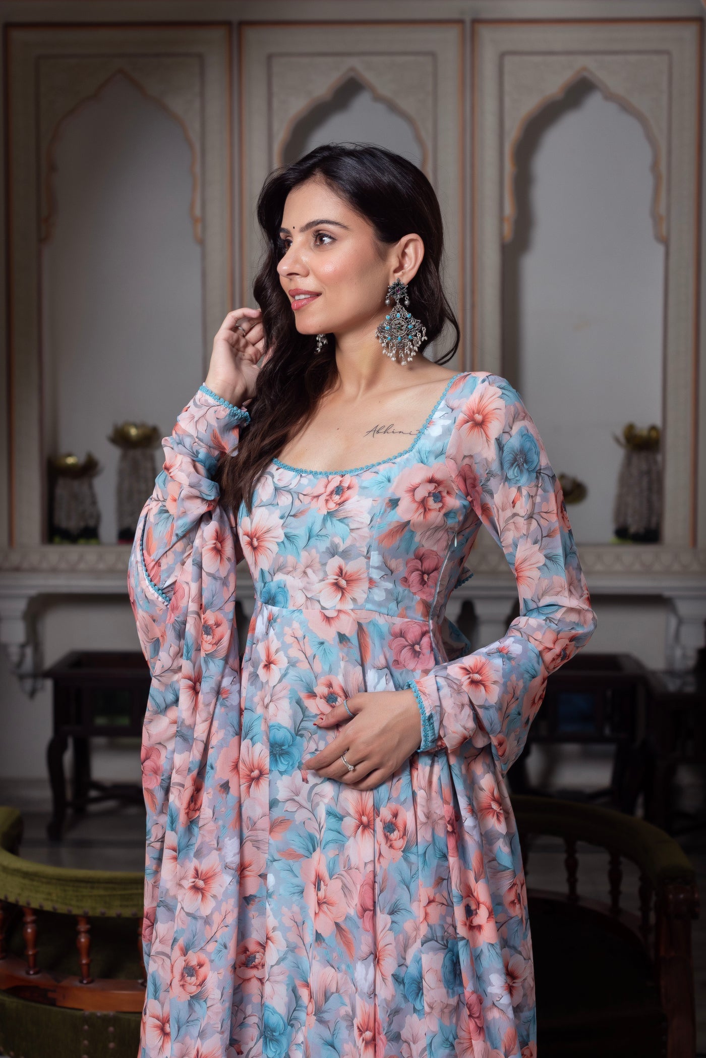 Gatika Digital Flower Printed Anarkali Suit with Dupatta For Function |  Anarkali Suit For Women