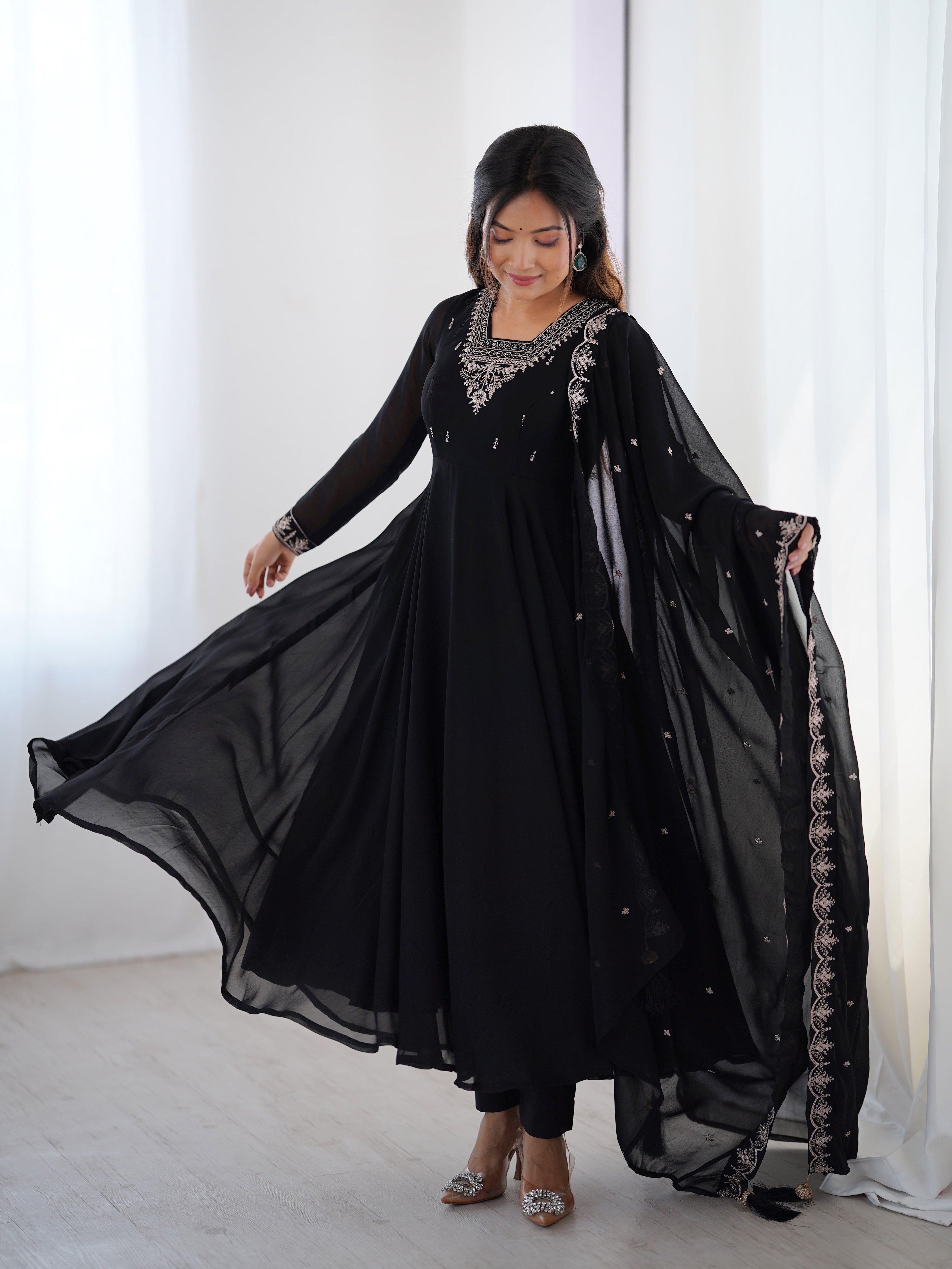 Graceful Black Color Anarkali Gown For Women