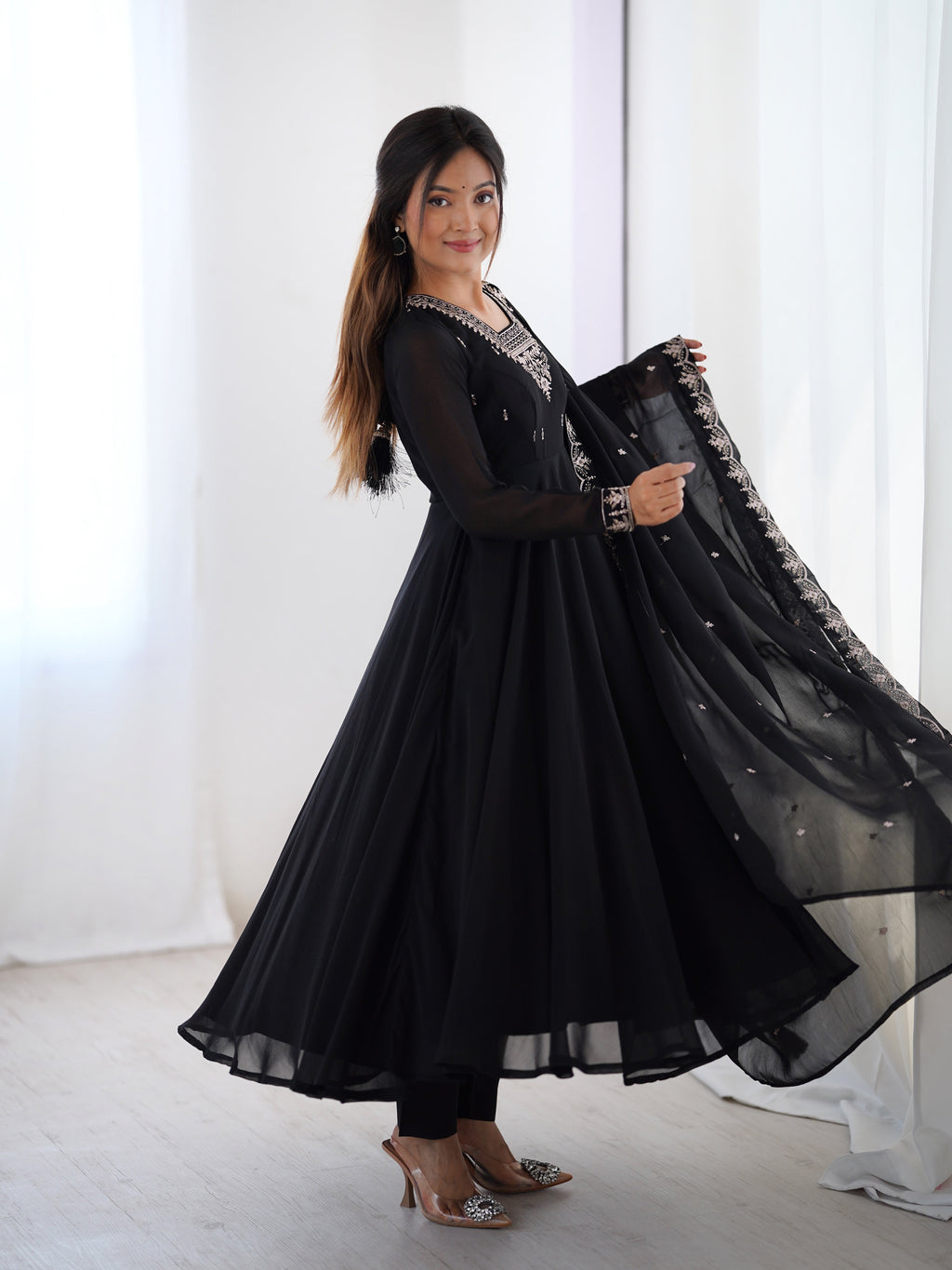 Graceful Black Color Anarkali Gown For Women
