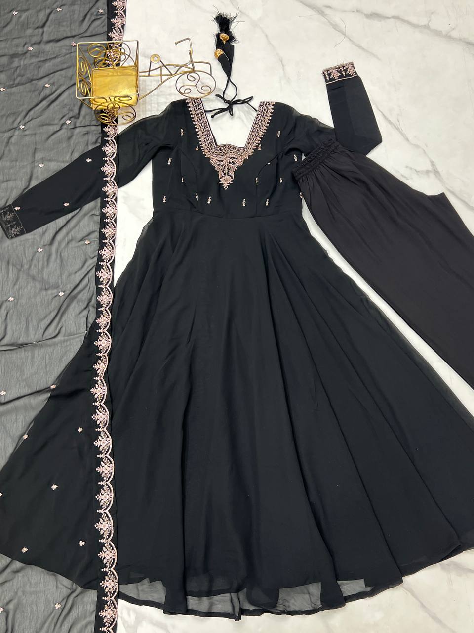 Graceful Black Color Anarkali Gown For Women