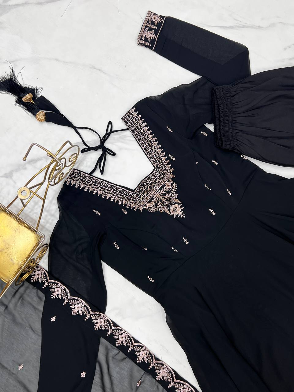Graceful Black Color Anarkali Gown For Women