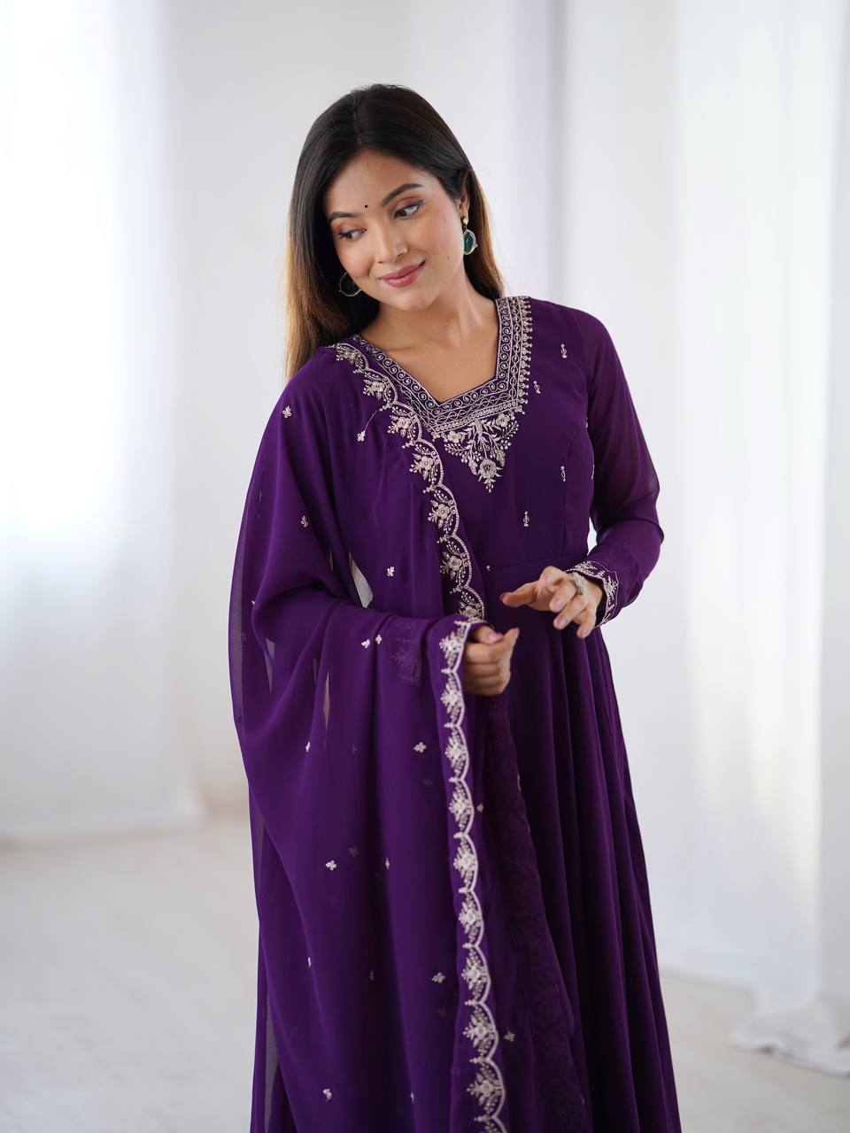 Graceful Purple Color Anarkali Gown For Women