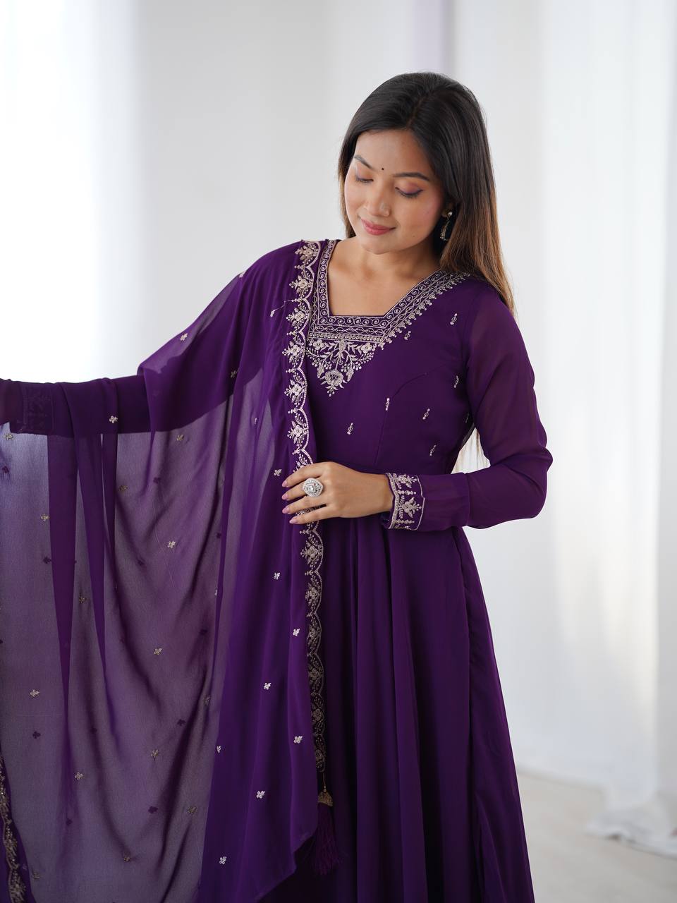 Graceful Purple Color Anarkali Gown For Women