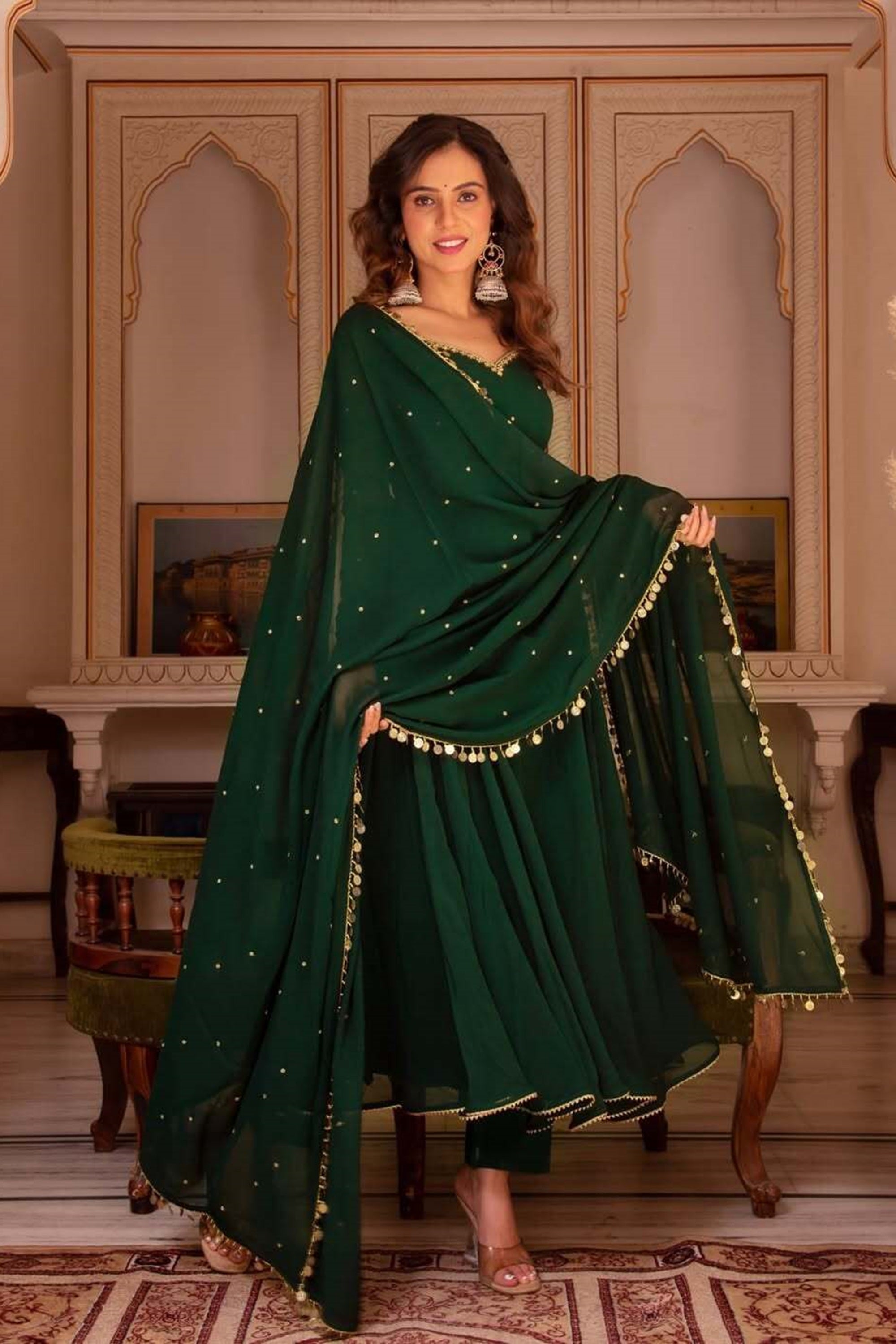 Green Color Georgette Anarkali Suit For Women