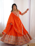 Wedding Wear Orange Color Natural Crepe silk Lehenga Choli