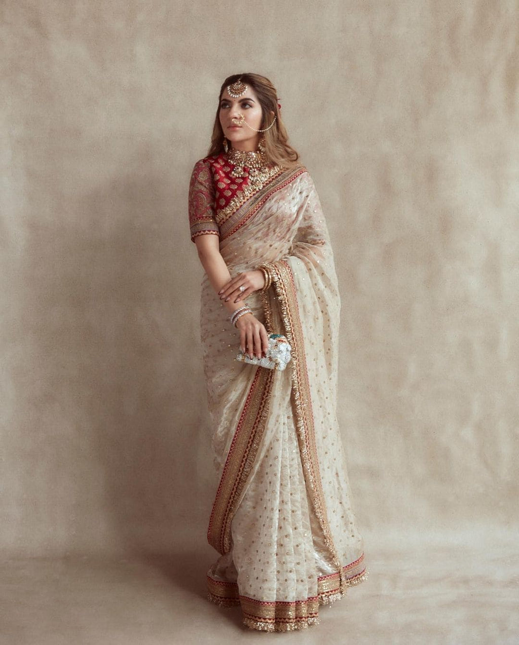 Elegant Beige Jimmy Choo Saree With Intricate Sequin Embellishments | Party Wear Saree For Women
