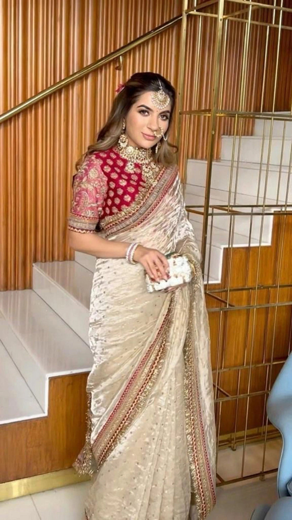 Elegant Beige Jimmy Choo Saree With Intricate Sequin Embellishments | Party Wear Saree For Women