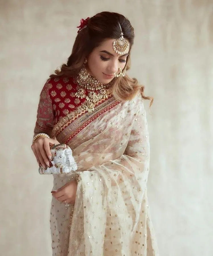 Elegant Beige Jimmy Choo Saree With Intricate Sequin Embellishments | Party Wear Saree For Women