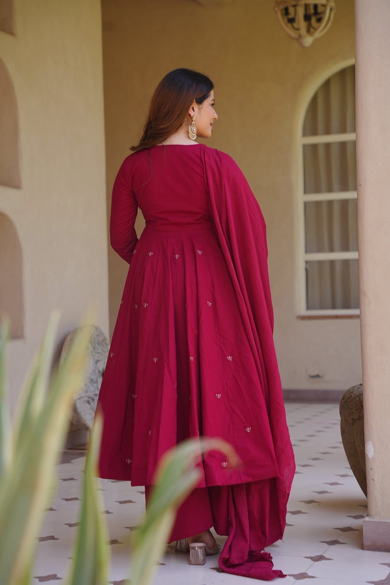 Premium Red Roman Silk Anarkali Suit Set | Embroidered Chanderi Dupatta | Women's Wedding & Festive Wear
