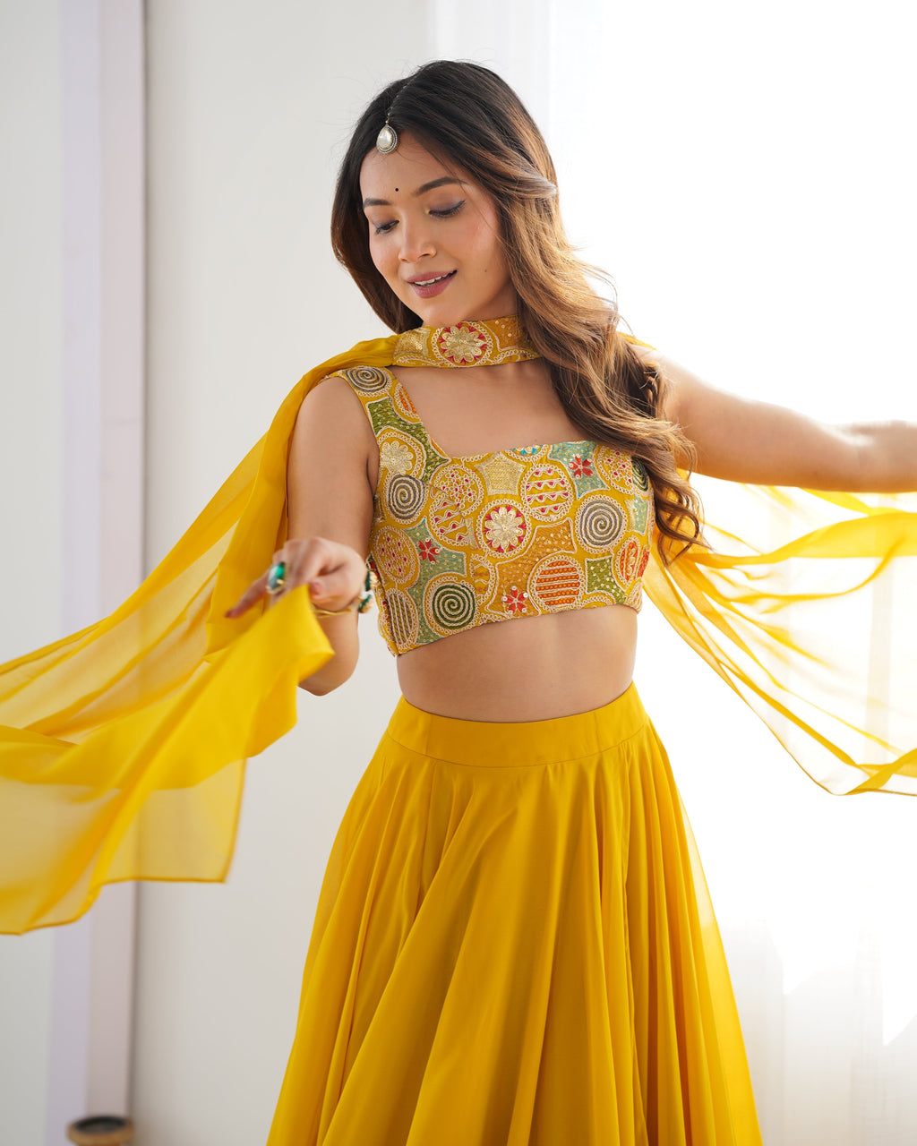 Sangeet Wear Yellow Color Pure Soft Georgette Lehenga Choli