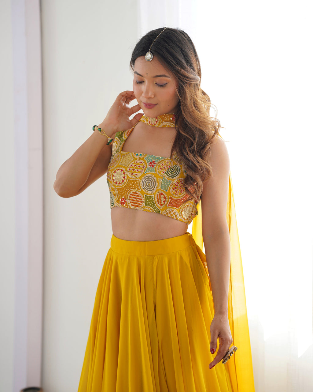 Sangeet Wear Yellow Color Pure Soft Georgette Lehenga Choli