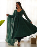 Green Color Laheriya Print Georgette Three Piece Anarkali Suit For Women
