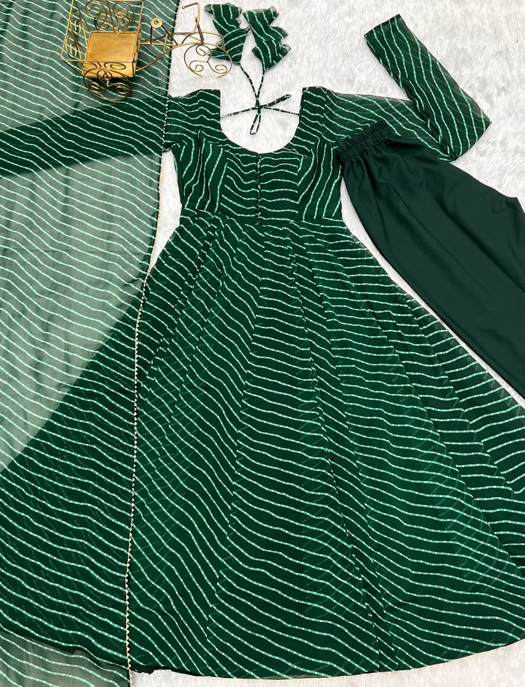 Green Color Laheriya Print Georgette Three Piece Anarkali Suit For Women