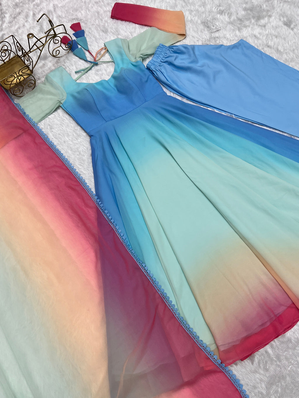 Colorful Dazzling Fox Georgette Anarkali Suit for Weddings & Festivities - Anarkali Dresses