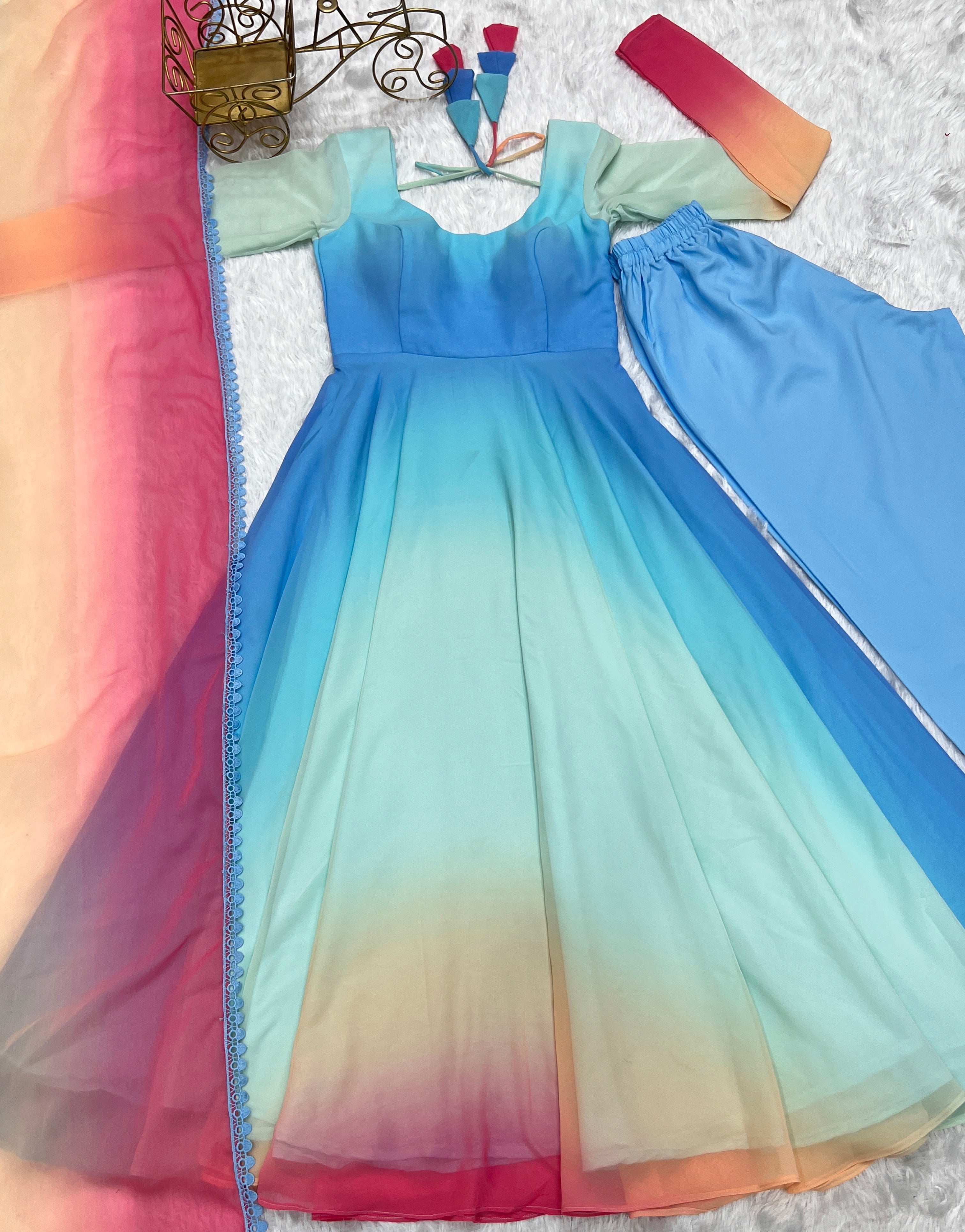 Colorful Dazzling Fox Georgette Anarkali Suit for Weddings & Festivities - Anarkali Dresses