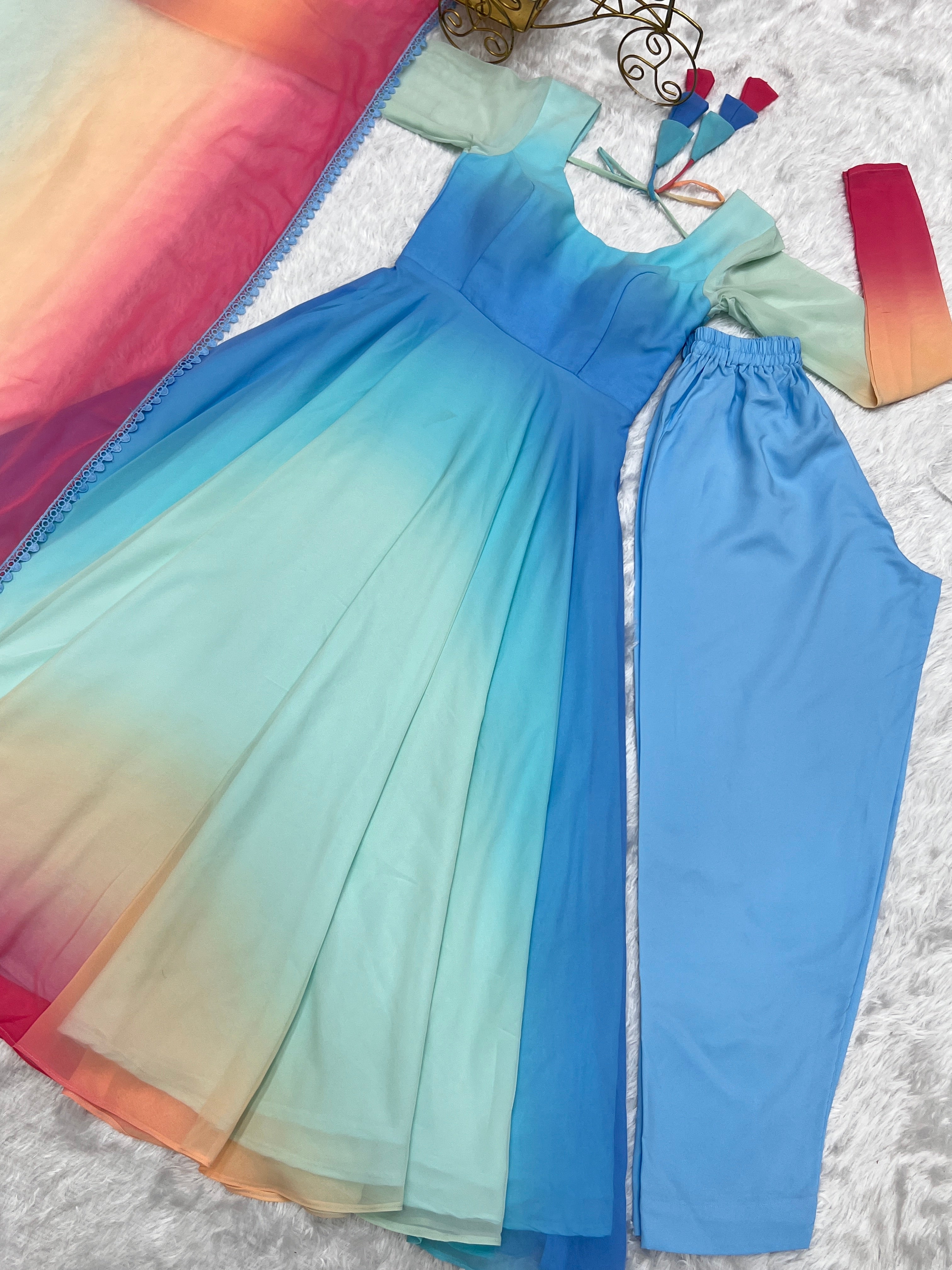 Colorful Dazzling Fox Georgette Anarkali Suit for Weddings & Festivities - Anarkali Dresses
