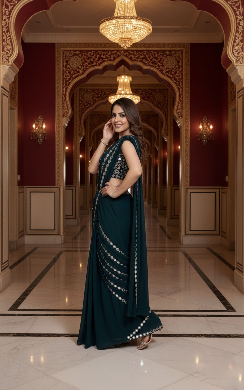 Wedding Wear Pure Georgette Ready To Wear Lehenga Saree For Women | Ready To Wear Saree For Wedding