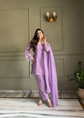 Elegant Party Wear Lavender Crunchy Silk with Swarovski Silk Salwar palazzo Suit Kurta Set – Party Wear | Farewell, Sangeet, Wedding Ready