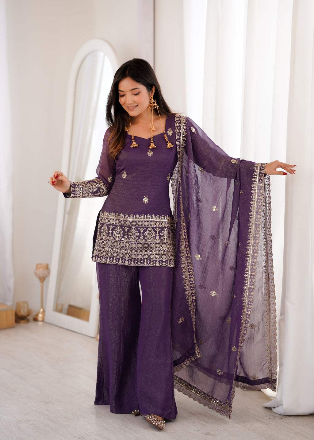 Royal purple elegance with graceful charm | Sharara Set For Women