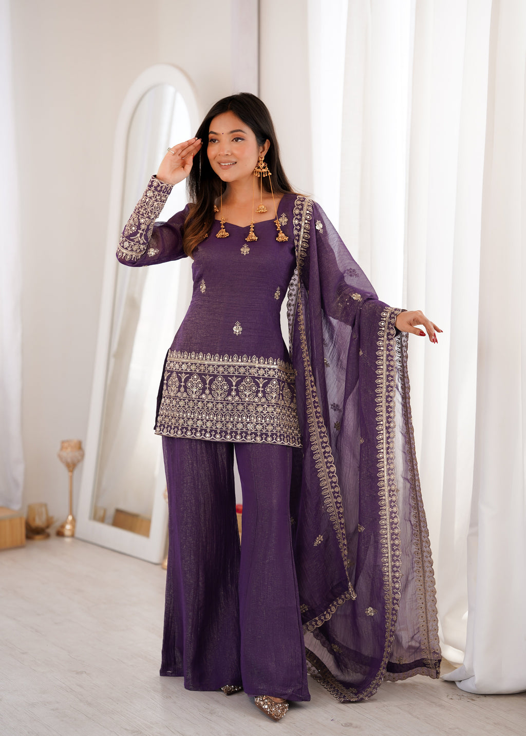Royal purple elegance with graceful charm | Sharara Set For Women