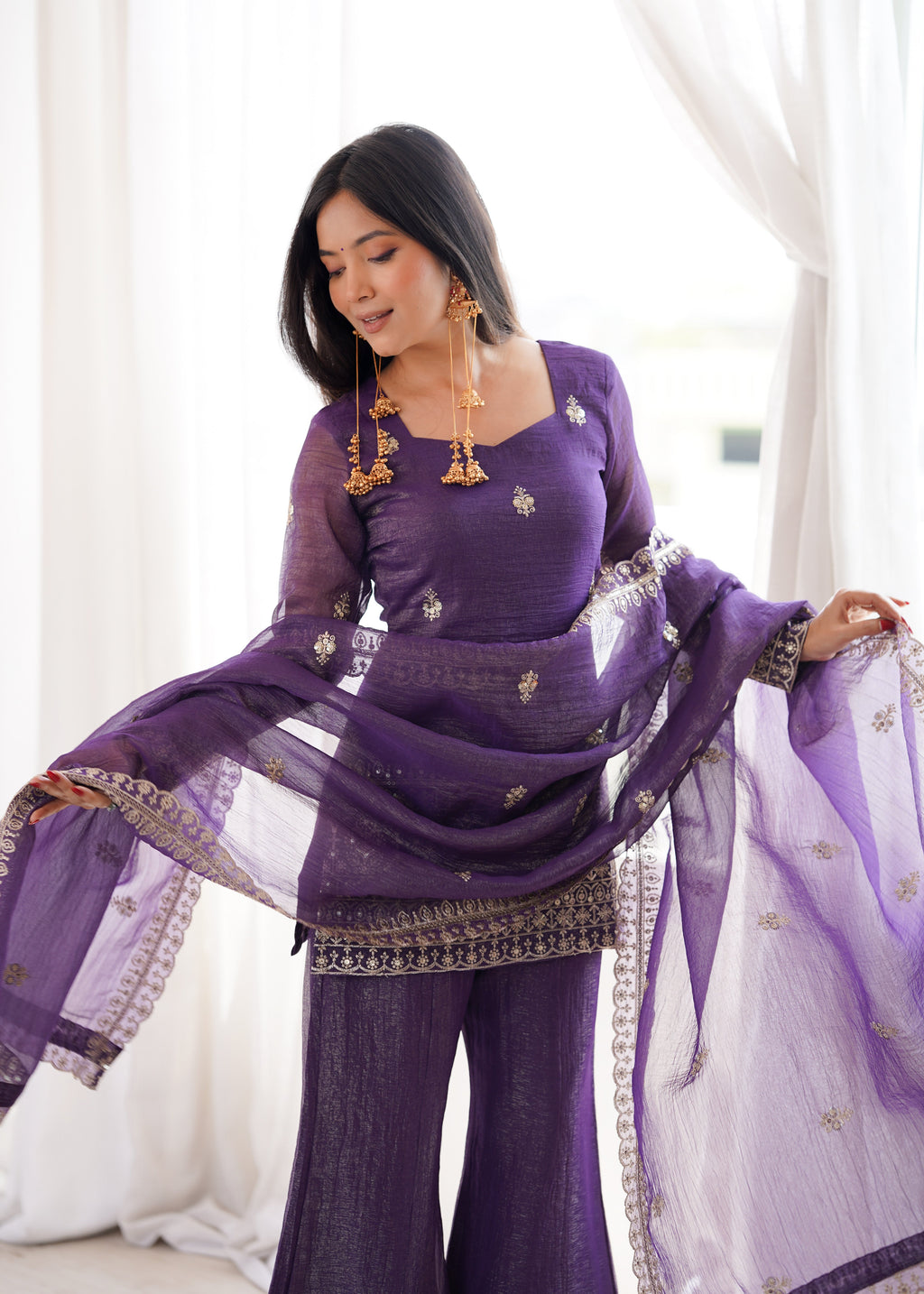 Royal purple elegance with graceful charm | Sharara Set For Women