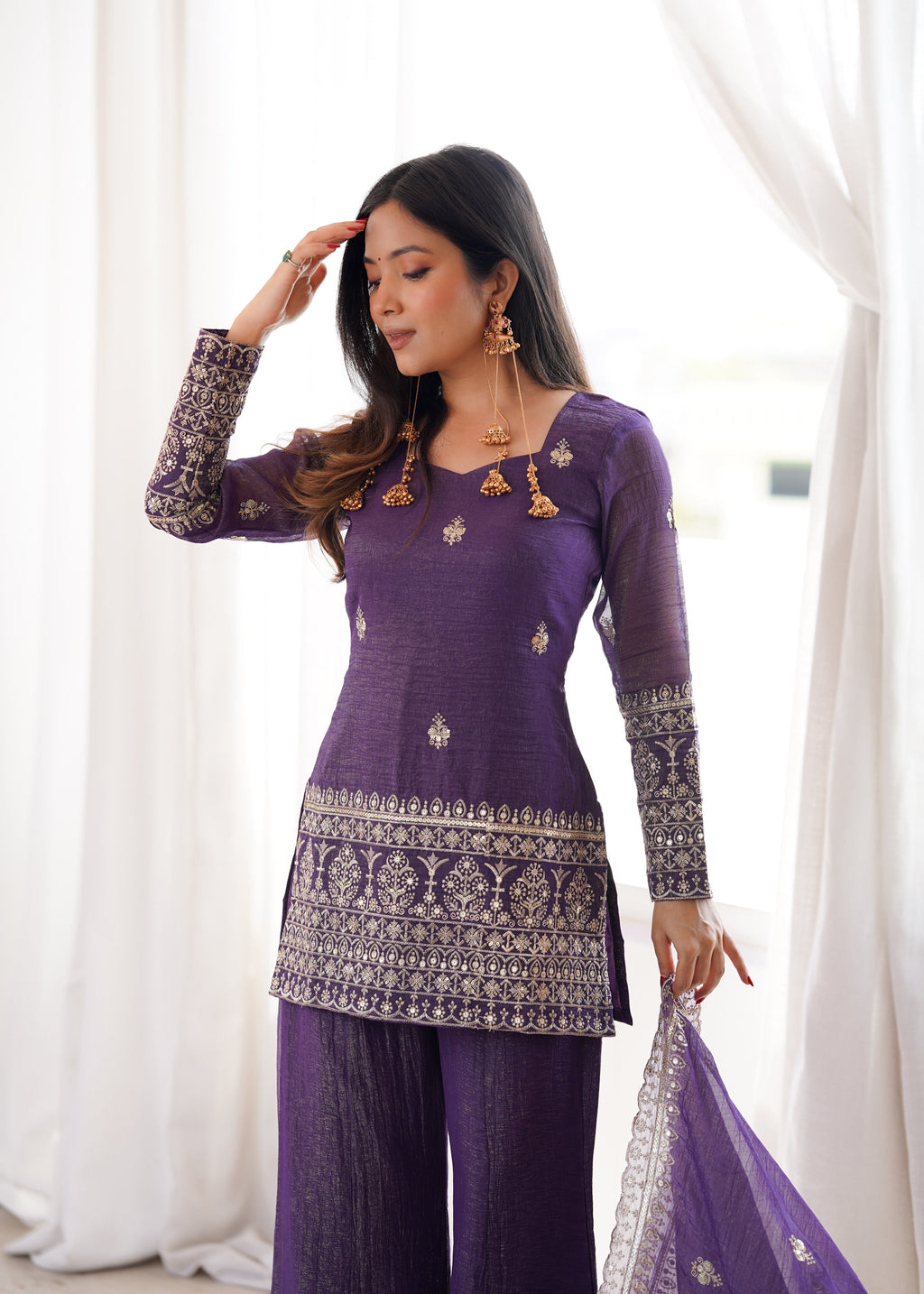 Royal purple elegance with graceful charm | Sharara Set For Women