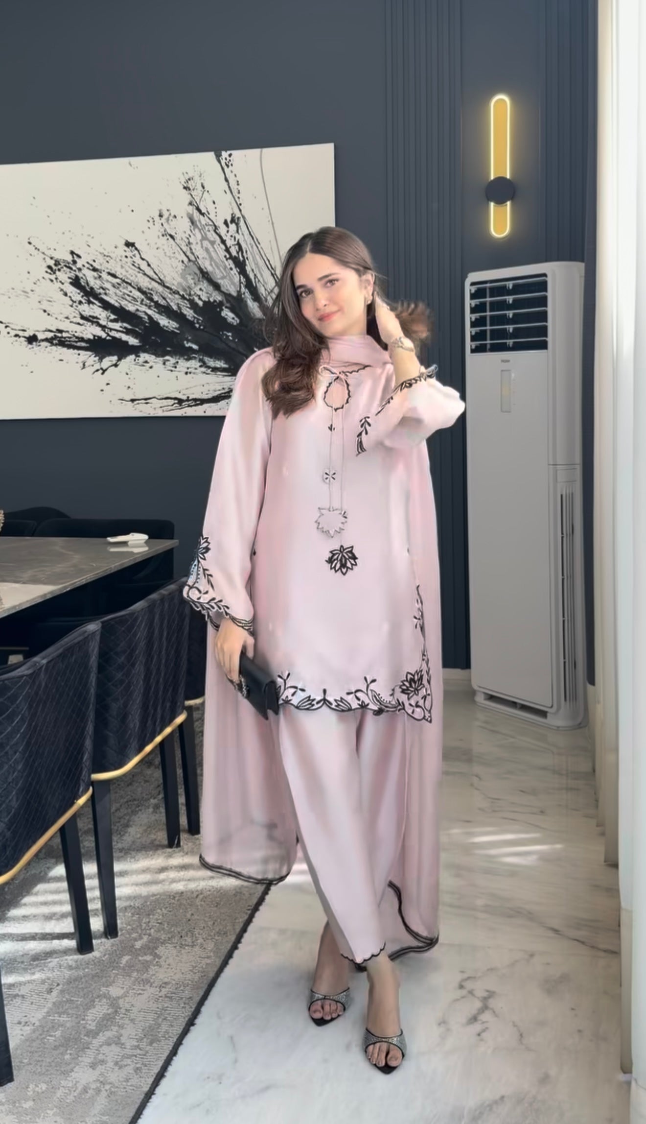 Blush Pink Embroidered Farshi Salwar Suit Set for Women | Designer Party Wear Pakistani Style Suit