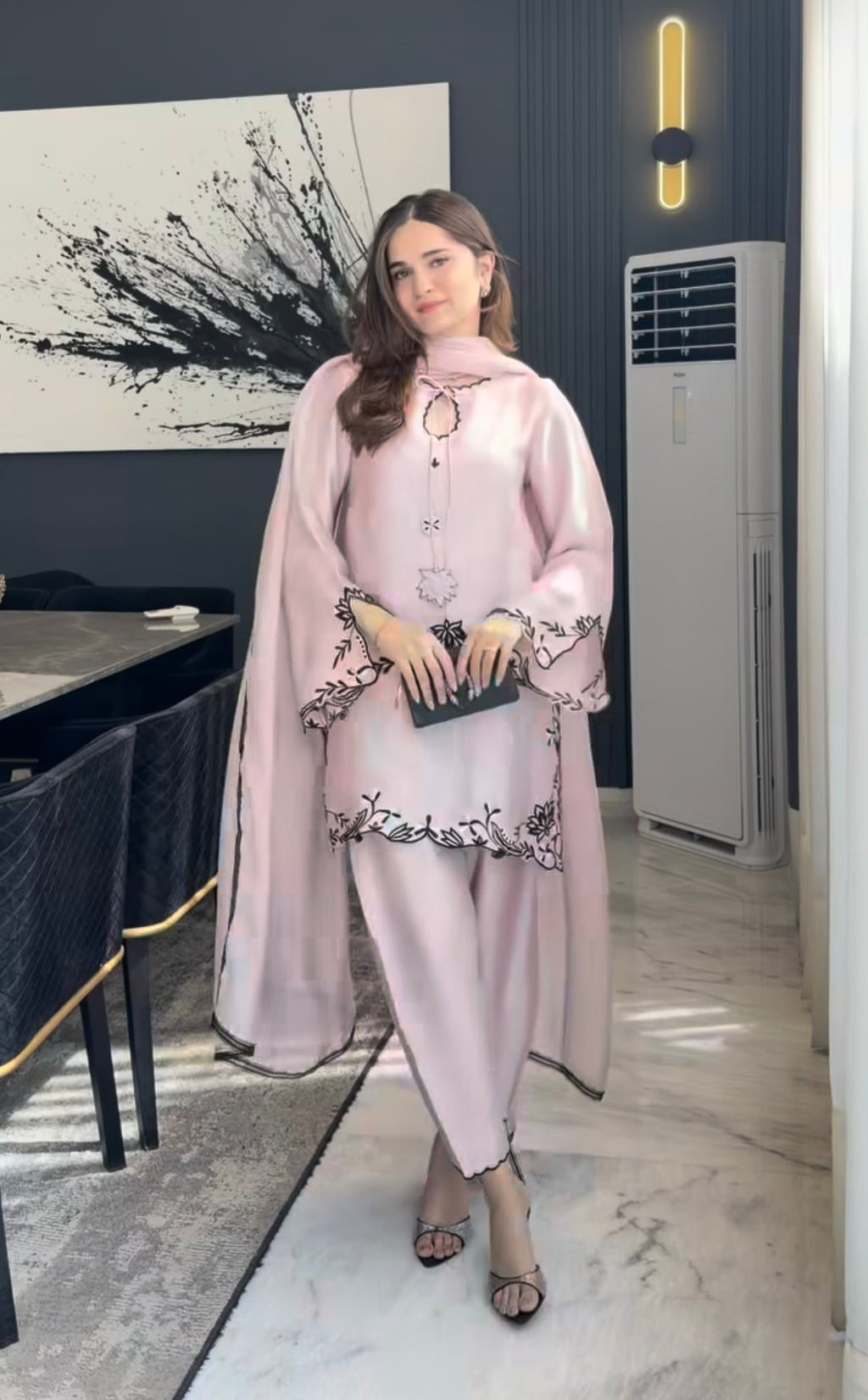 Blush Pink Embroidered Farshi Salwar Suit Set for Women | Designer Party Wear Pakistani Style Suit