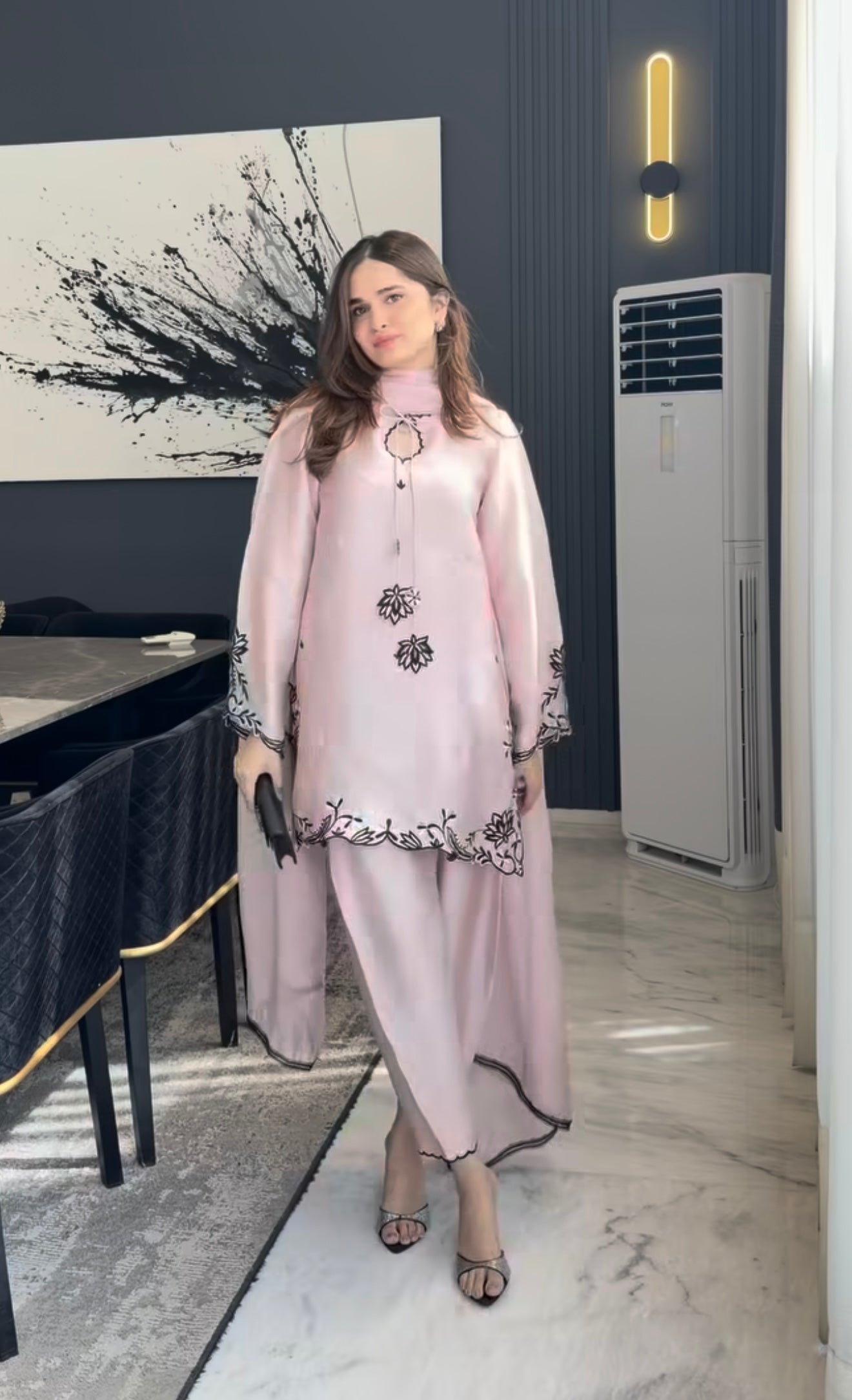 Blush Pink Embroidered Farshi Salwar Suit Set for Women | Designer Party Wear Pakistani Style Suit