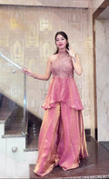 Heavy Fandy Silk Handwork Halter Neck Sharara Palazzo Set