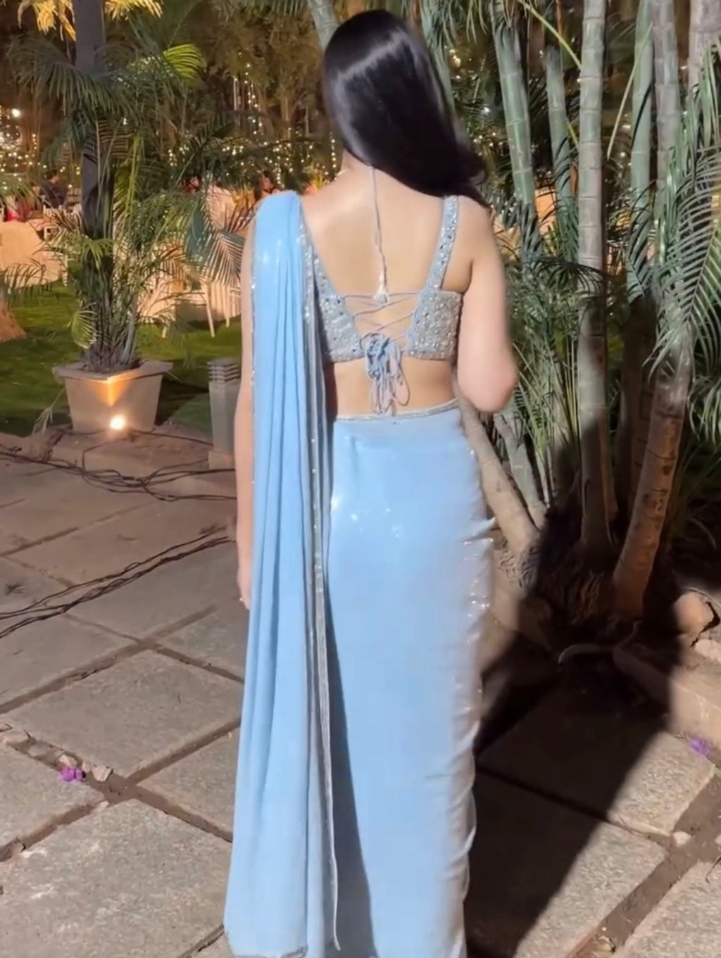 Icy Blue Ready To Wear Sequin Saree for Party & Reception | Ready To Wear Saree For Women