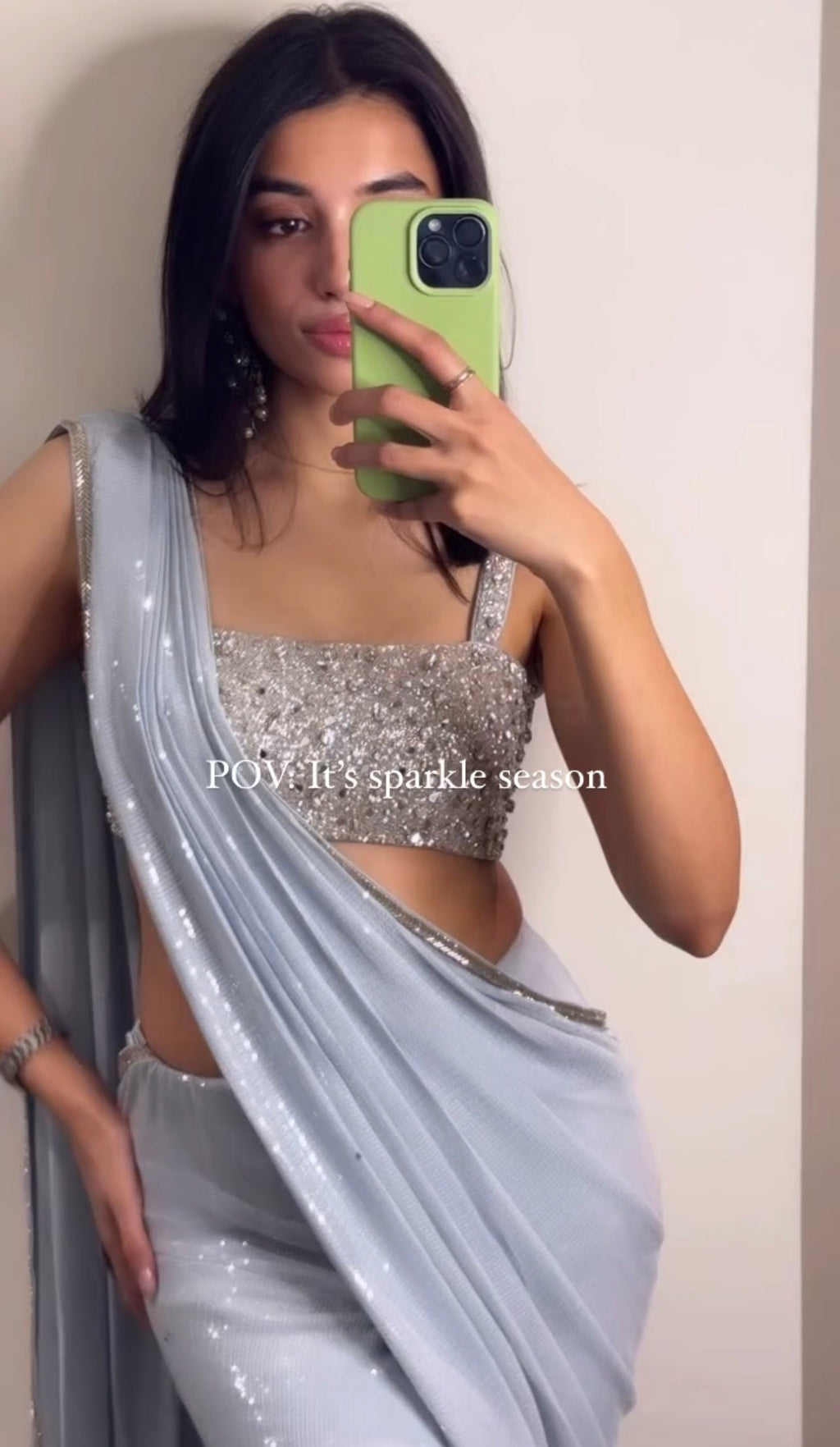 Icy Blue Ready To Wear Sequin Saree for Party & Reception | Ready To Wear Saree For Women